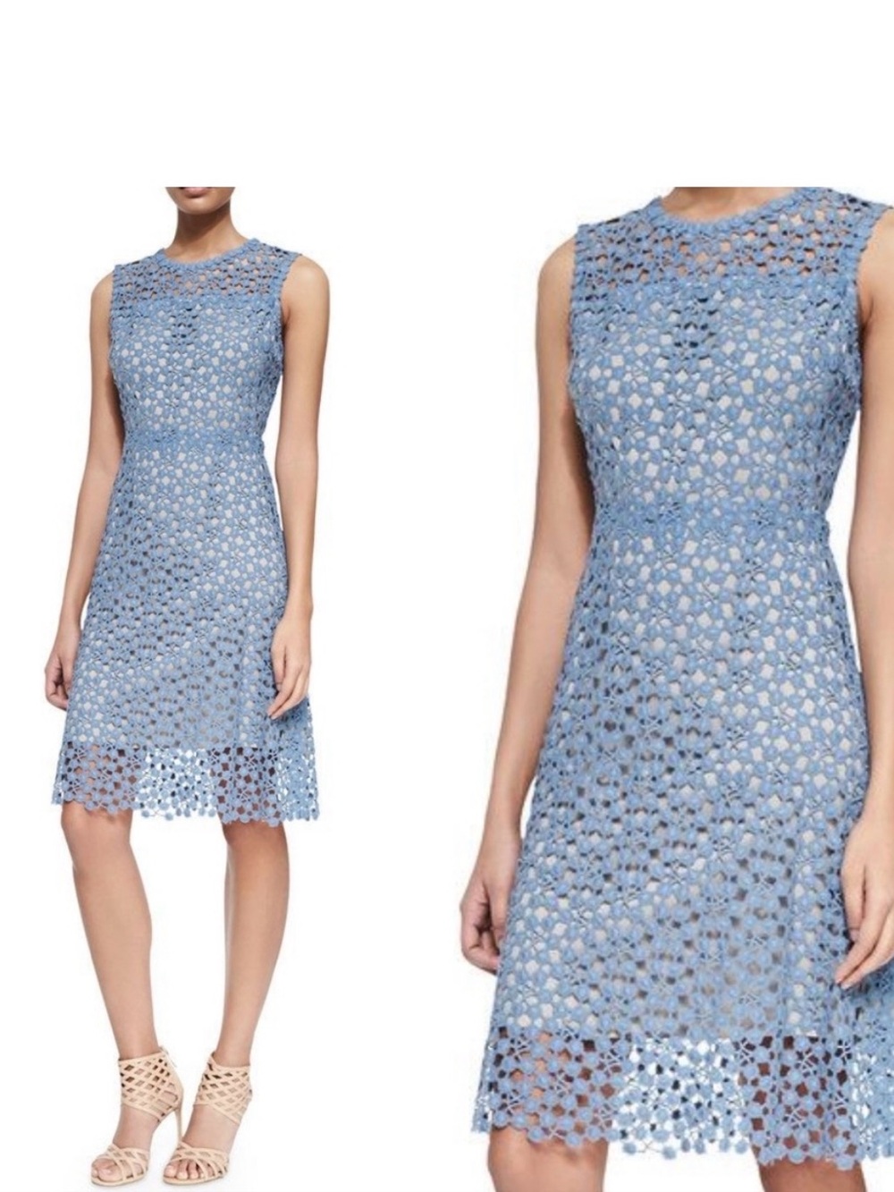 Elie Tahari Light Blue Crochet Lace Midi Dress